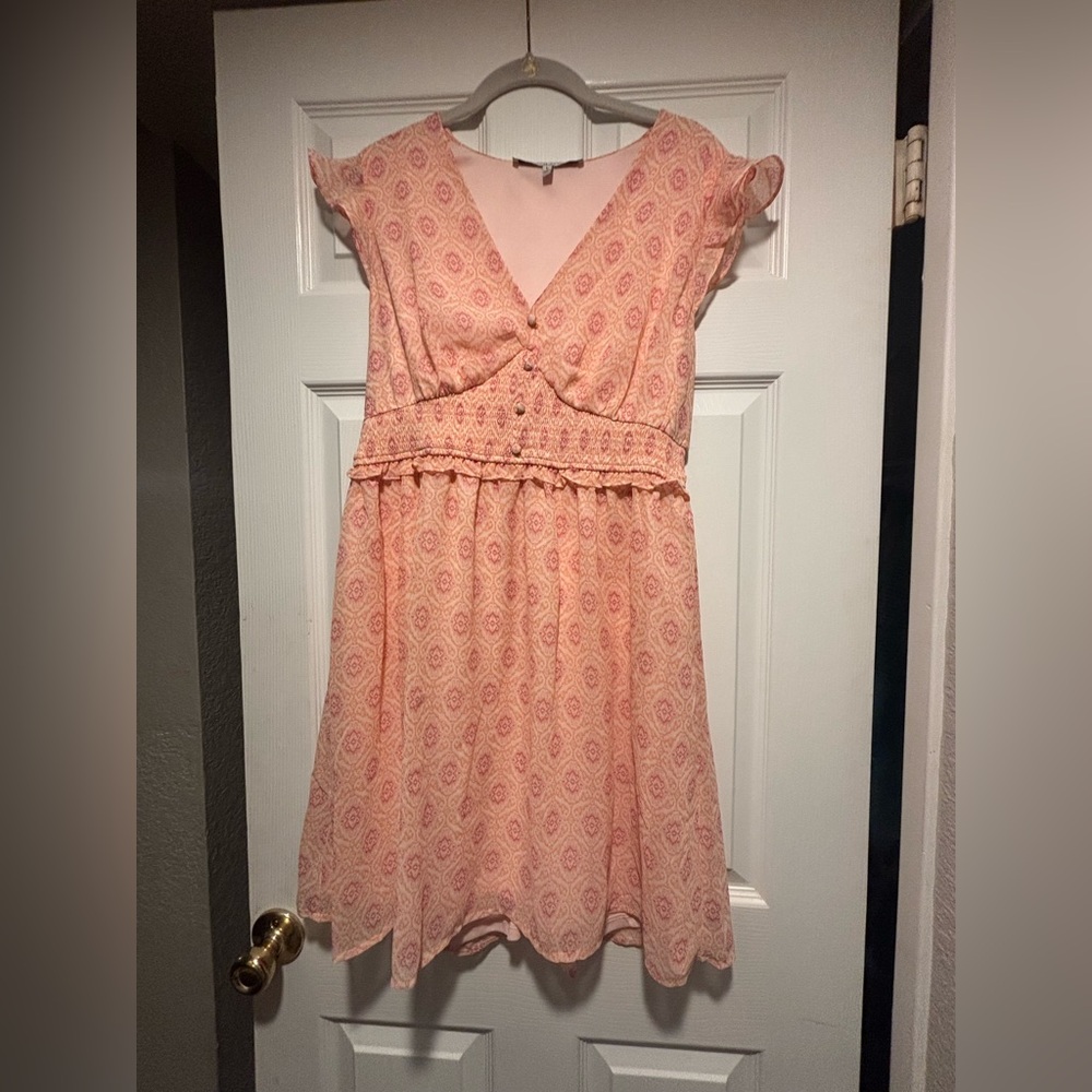 Collective Concepts Floral  Sleeve Ruffle Mini Dress in Pink Size Large